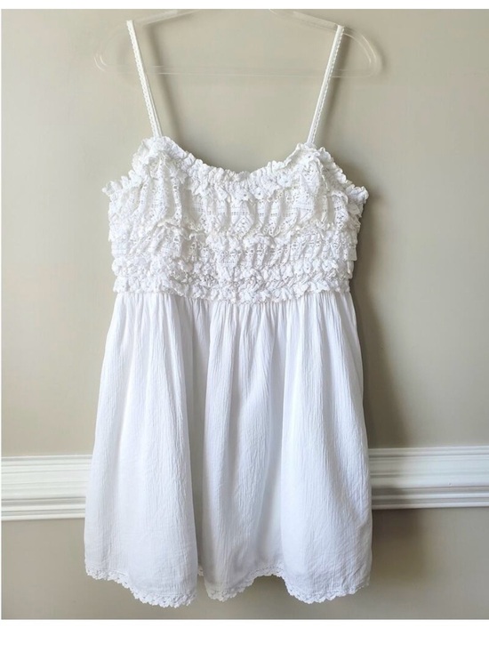 American Eagle Outfitters Dresses & Skirts - AE White Ruffle Babydoll Sun Mini Dress XL Coquette Cottage Fairy Angel Garden